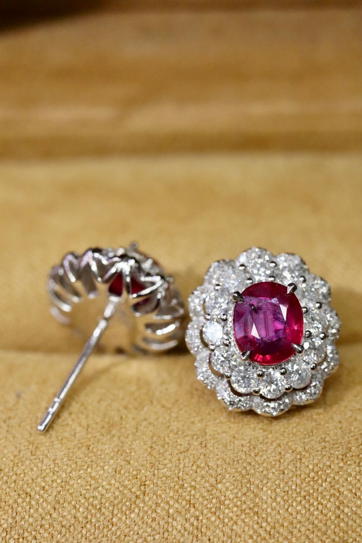 Natural Unheated Ruby Stud Earrings - 4