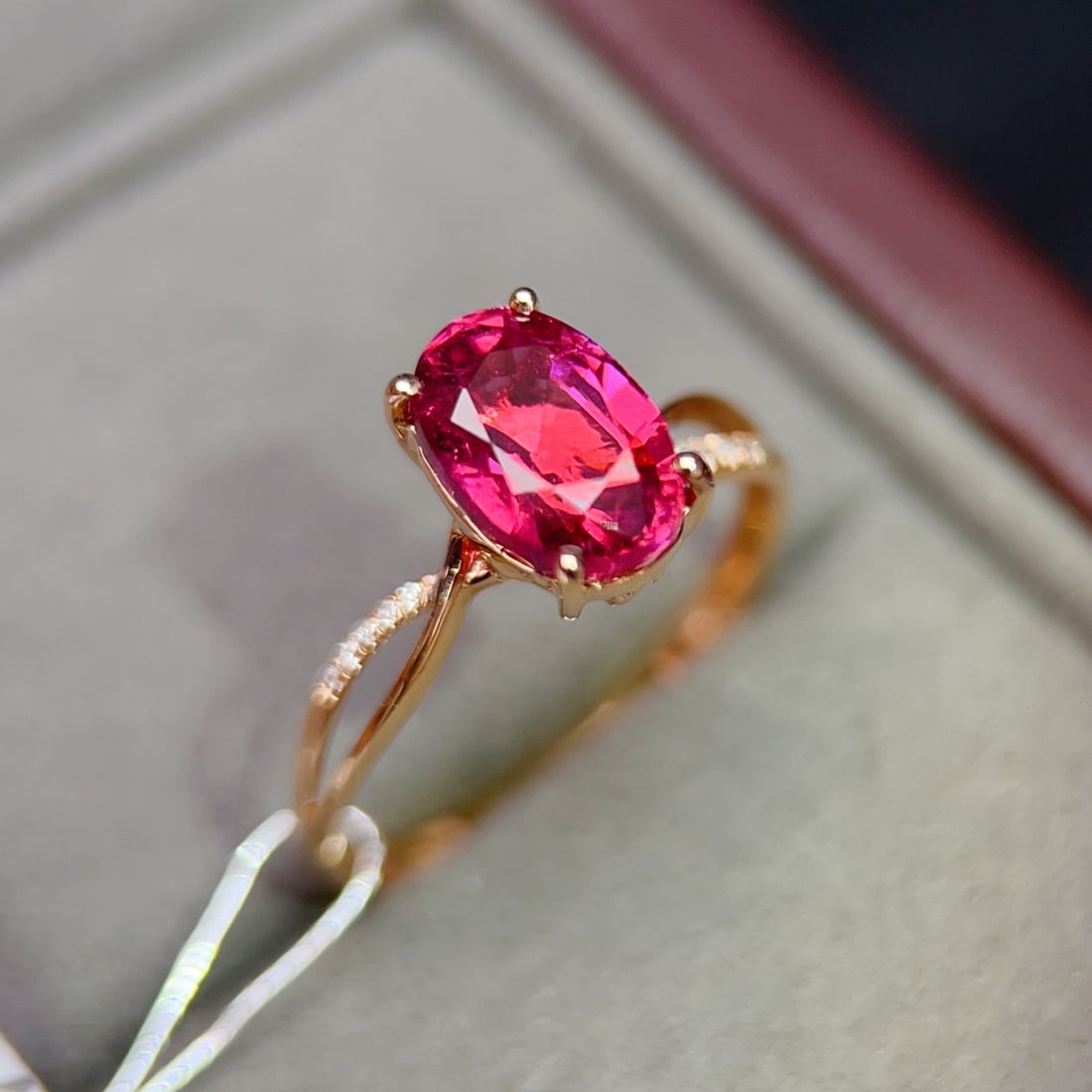 18k gold ring with diamond and tourmaline inlay - 5