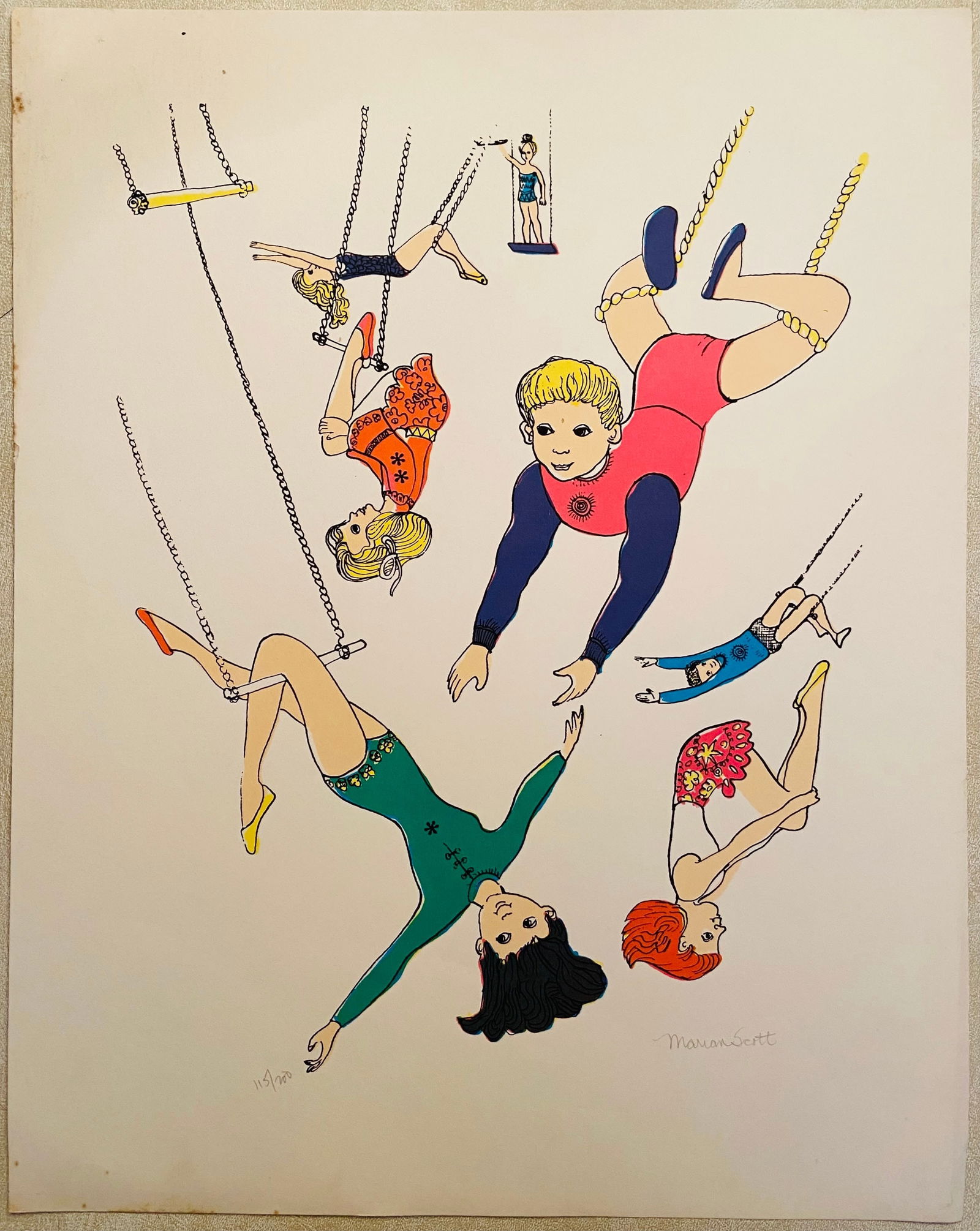 Marion Scott: Trapeze Artists: Title: Marion Scott: Trapeze Artists Description: Artist: Marion ScottTitle: Trapeze ArtistsType: Work on paperDate: 1970Medium: SilkscreenDimensions: 20 x 16 inchesSigned and Dated: Signed and