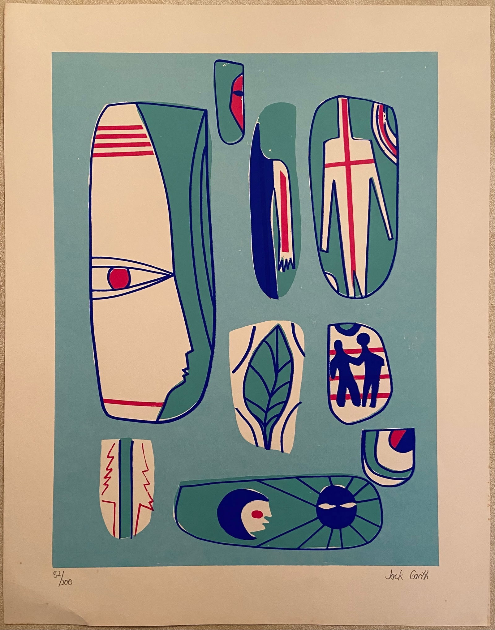 Jack Garth: Faces Abstract: Title: Jack Garth: Faces Abstract Description: Artist: Jack GarthTitle: Faces AbstractYear: 1970Medium: SilkscreenType: Work on paperDimensions: 20 x 16 inchesSigned and dated: Signed and