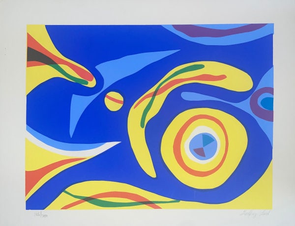 Godfrey Leed: Blue Yellow Red Abstract: Title: Godfrey Leed: Blue Yellow Red Abstract Description: Artist: Godfrey Leed Title: Blue Yellow Red Abstract Date: 1970 Medium: silkscreen Dimensions: 16 x 20 inches Signed and Dated: Signed and nu