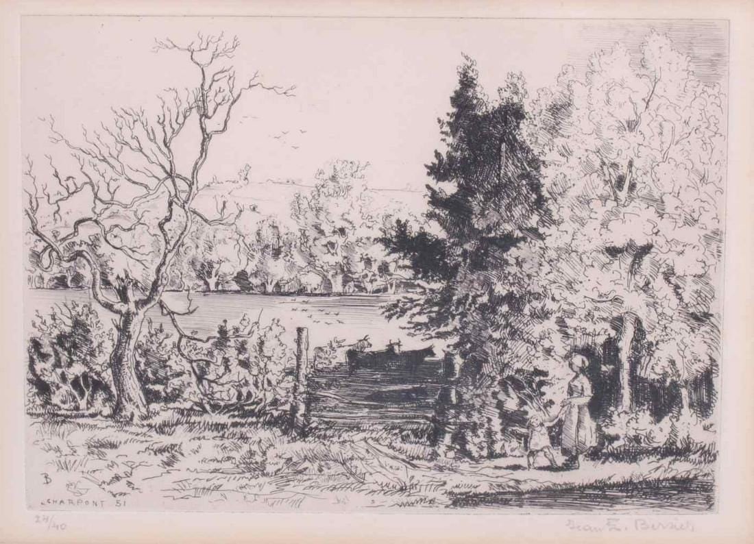 Jean Eugene Bersier: Charpont: Title: Jean Eugene Bersier: Charpont Description: Artist: Jean Eugene BersierTitle: CharpontDate/Period: UnknownType: Work on paperMedium: EtchingDimension: Image: 6.75 x 9 inches ; Frame: 12.25 x