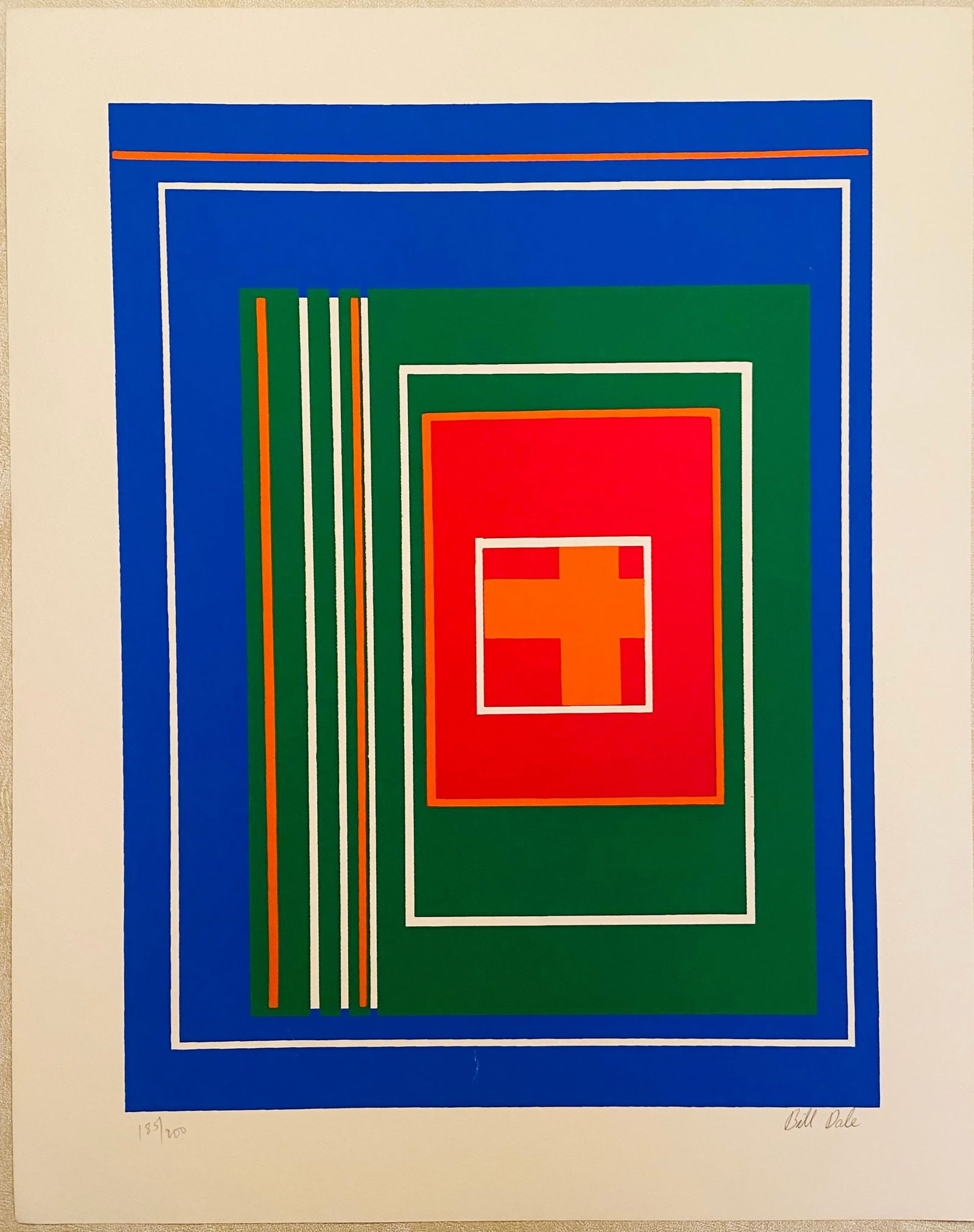 Bill Dale: Blue Red Green Abstract: Title: Bill Dale: Blue Red Green Abstract Description: Artist: Bill Dale Title: Blue Red Green Abstract Date/Period: 1970 Type: Work on paper Medium: Silkscreen Dimension: 20 x 16 inches Signed & Date