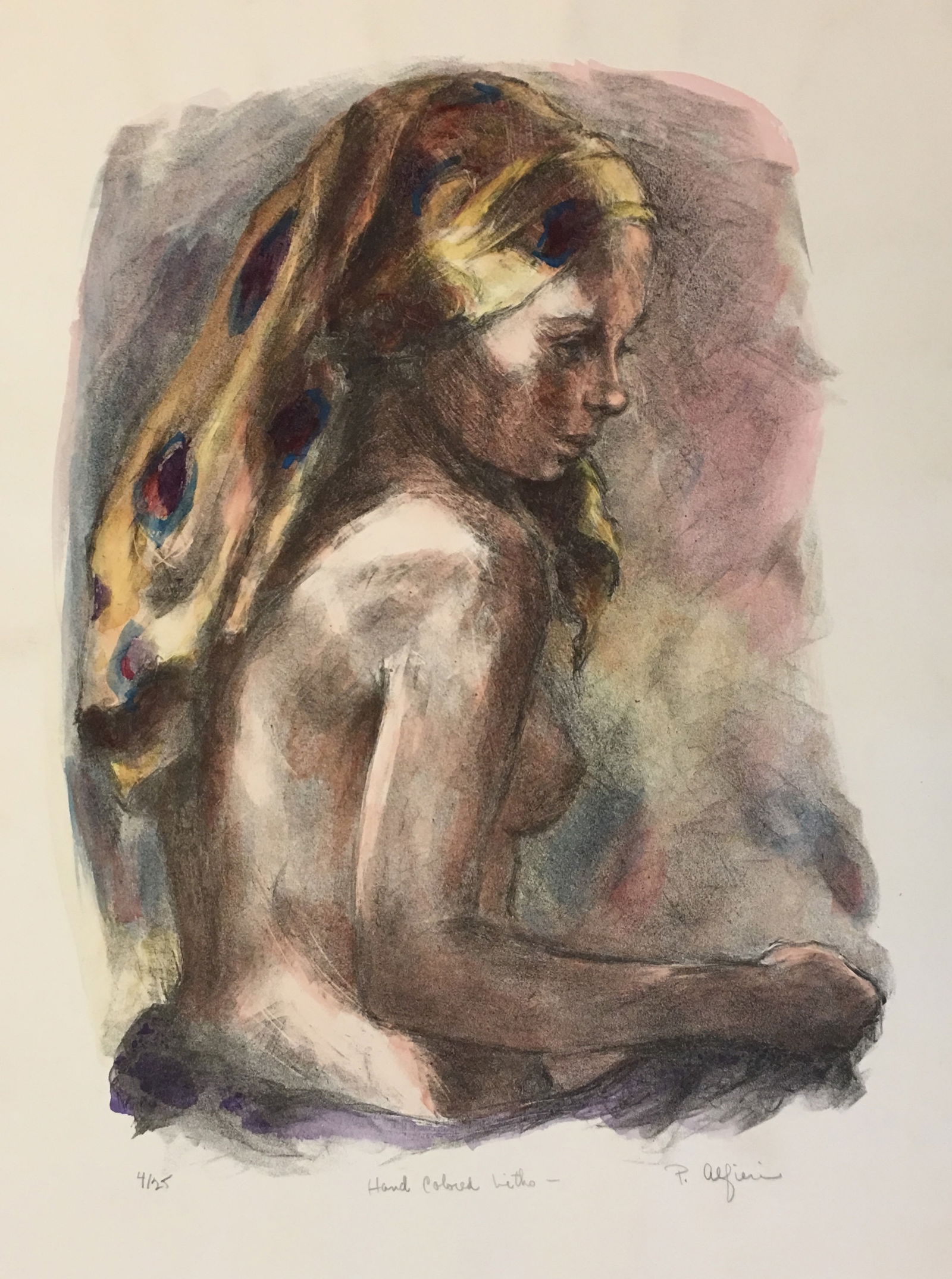 Philippe Alfieri: Untitled: Title: Philippe Alfieri: Untitled Description: Artist: Philippe Alfieri Title: Untitled Date/Period: Unknown Type: Work on paper Medium: Hand colored lithograph on BFK Rives paper Dimension: 29.75 x 2