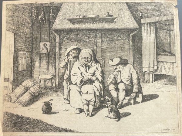 David Deuchar: 17th century peasant family in a rustic interior: Title: David Deuchar: 17th century peasant family in a rustic interior Description: Artist: David DeucharTitle: 17th century peasant family in a rustic interiorDate: 1803Medium: EngravingDimensions: