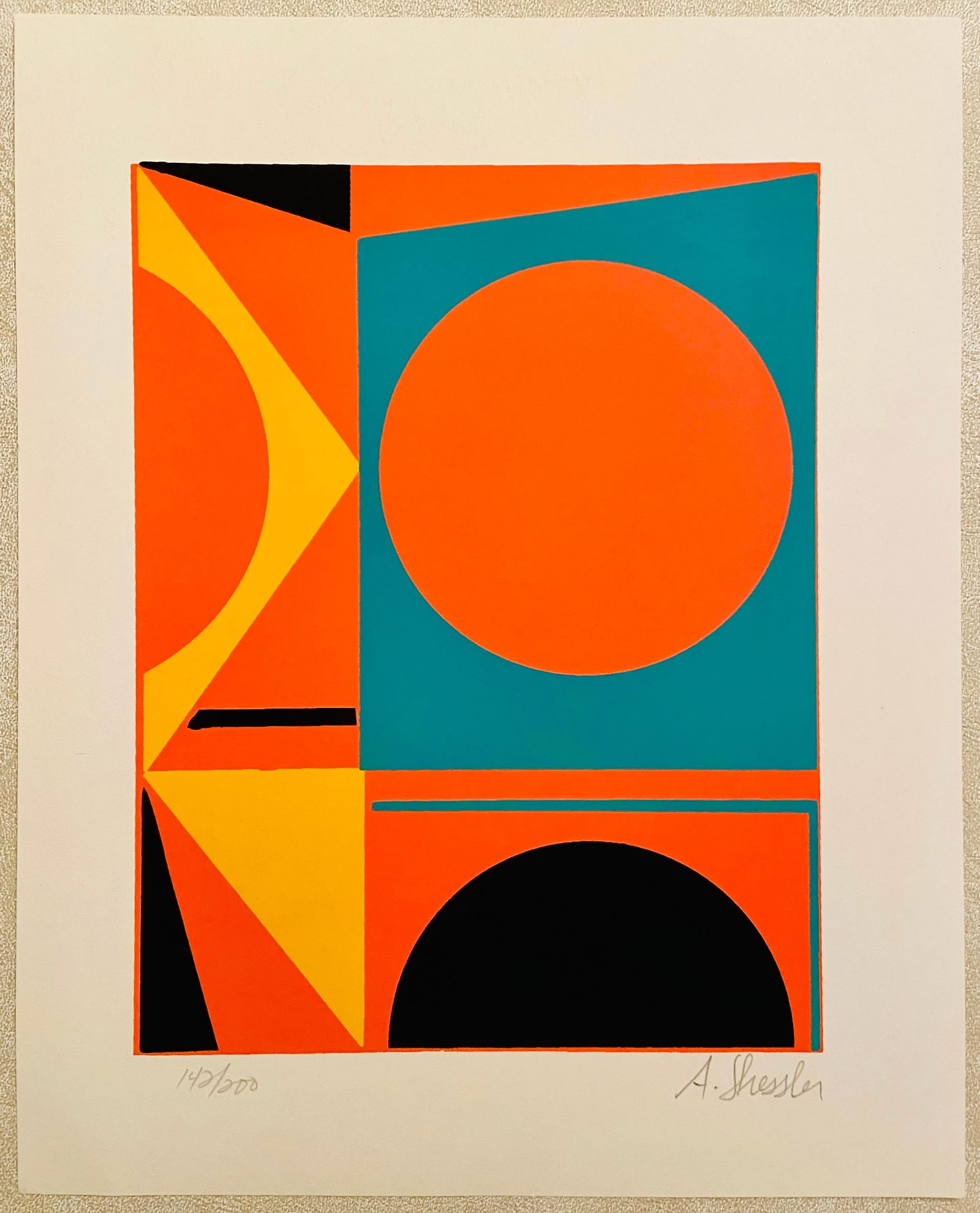 A. Shessler: Geometric Composition: Title: A. Shessler: Geometric Composition Description: Artist: A. Shessler Title: Geometric Composition Type: Work on paper Date: 1970 Medium: Silkscreen Dimensions: 13 x 10 inches Signed and Dated: S
