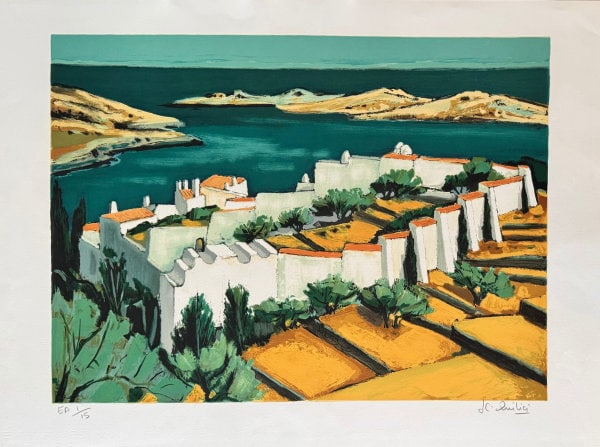 Jean Claude Quilici: Village in Corsica: Title: Jean Claude Quilici: Village in Corsica Description: Artist: Jean Claude Quilici Title: Village in Corsica Medium: Lithograph Dimensions: 22 x 30 inches Additional Information: Signed and numbe