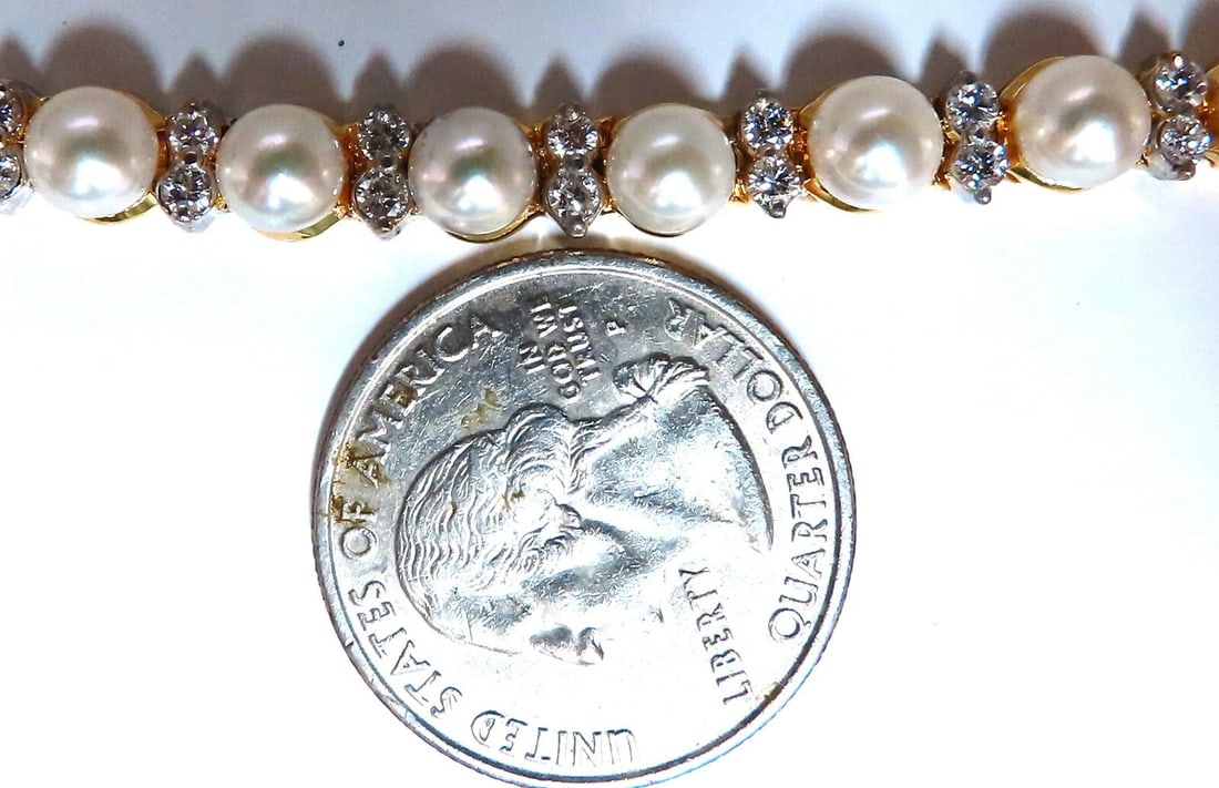 3.03ct Natural Akoya Pearls & Diamonds Riviera Necklace 14kt** - 2