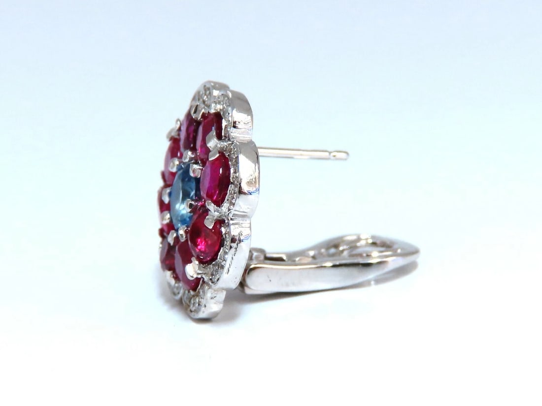 7.30Ct Natural Ruby Sapphire Diamond Cluster Earrings 14 Karat Clip Cocktail - 2