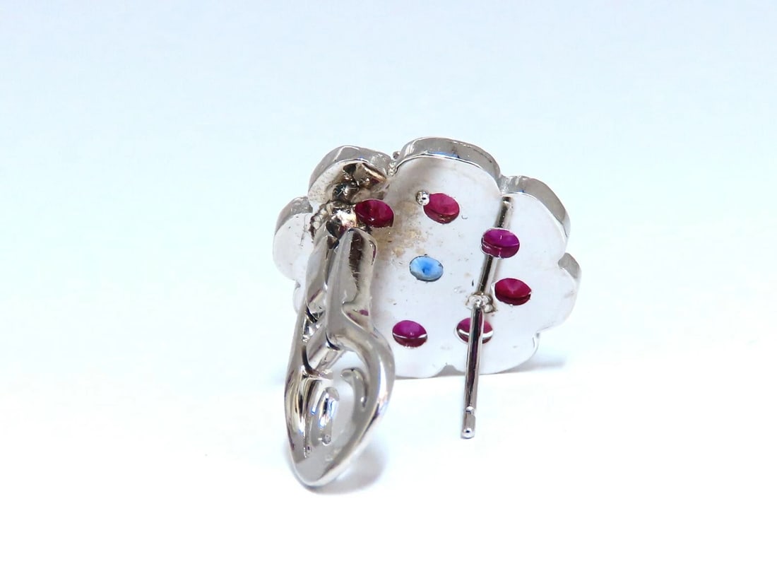 7.30Ct Natural Ruby Sapphire Diamond Cluster Earrings 14 Karat Clip Cocktail - 3
