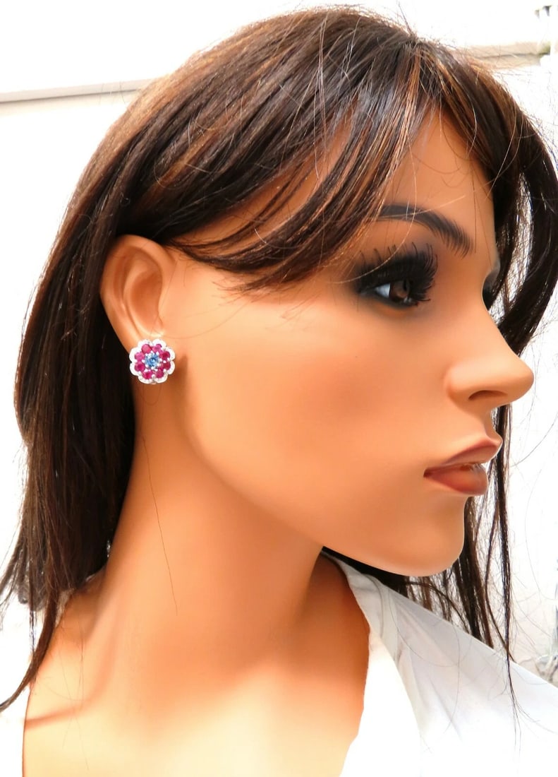7.30Ct Natural Ruby Sapphire Diamond Cluster Earrings 14 Karat Clip Cocktail - 6