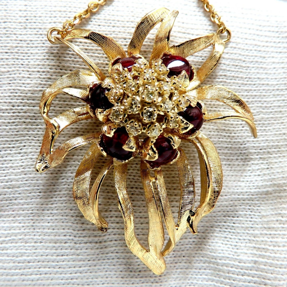 4.02ct Natural Red Spinel Yellow Diamonds Still Life 3D Orchid Necklace 14kt**: Title: 4.02ct Natural Red Spinel Yellow Diamonds Still Life 3D Orchid Necklace 14kt** Description: 3.50ct. Natural Spinel Still Life Orchid necklace. 6 Cabochon Red colors 5mm clarity and transparent.