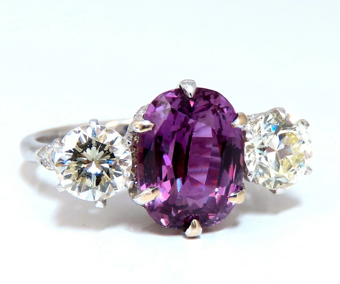 GIA Certified 3.37ct Natural Purple Pink Sapphire Diamonds Ring 18kt Classic-3 (1 of 8)