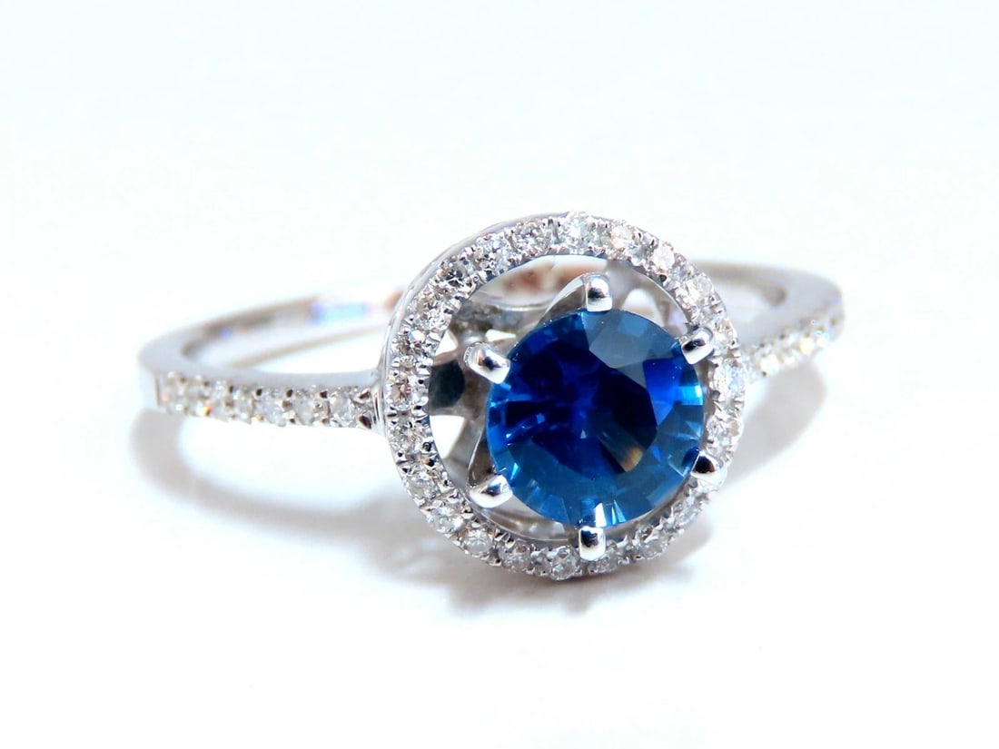 1.22ct Natural Blue Sapphire Halo Cluster Ring 14 Karat (1 of 7)