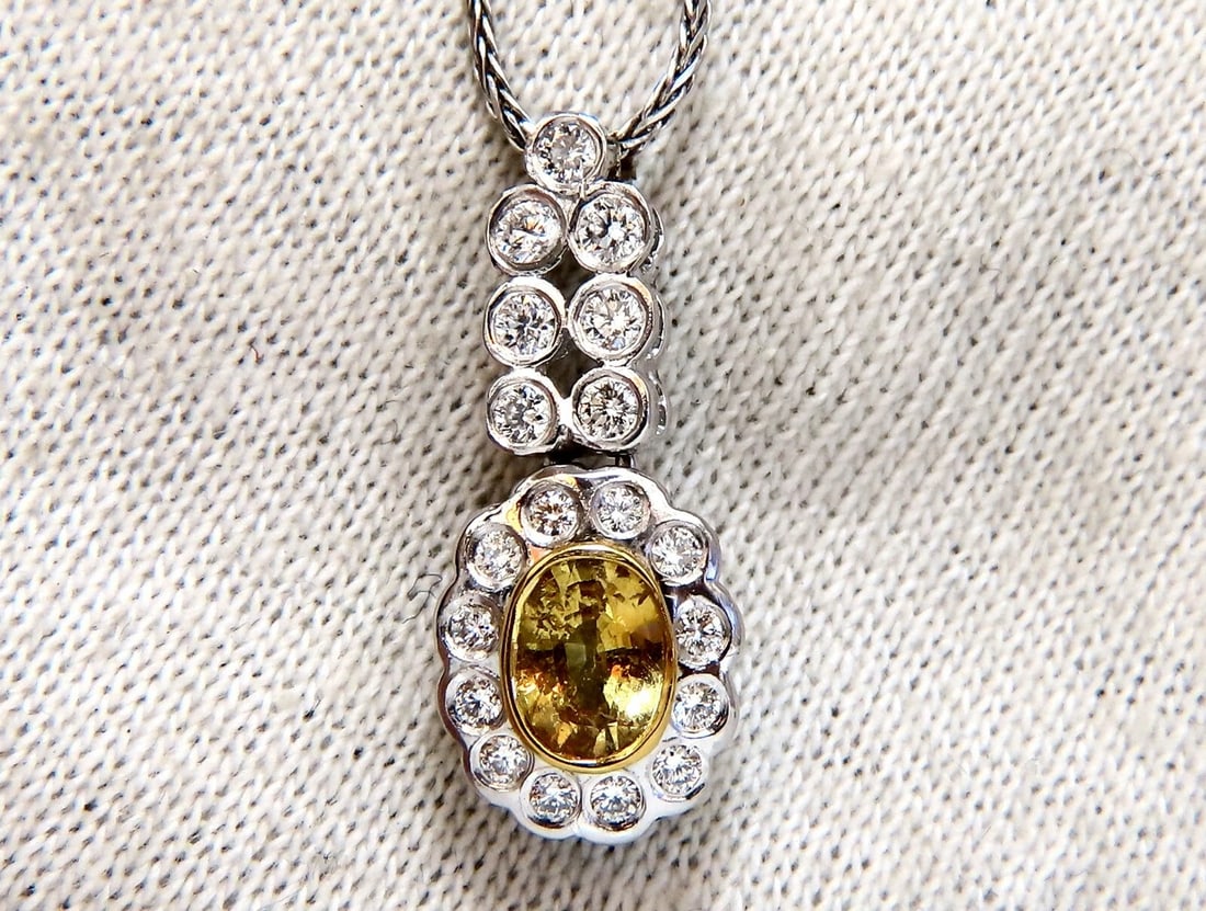 1.19ct Natural Yellow Sapphire Diamonds Dangle Pendant 14 Karat **: Title: 1.19ct Natural Yellow Sapphire Diamonds Dangle Pendant 14 Karat ** Description: MAGNIFICENT JEWELS Sapphire Cluster Drop .74ct. Natural Sapphire Necklace VS clean clarity Brilliant Oval cut 5.8