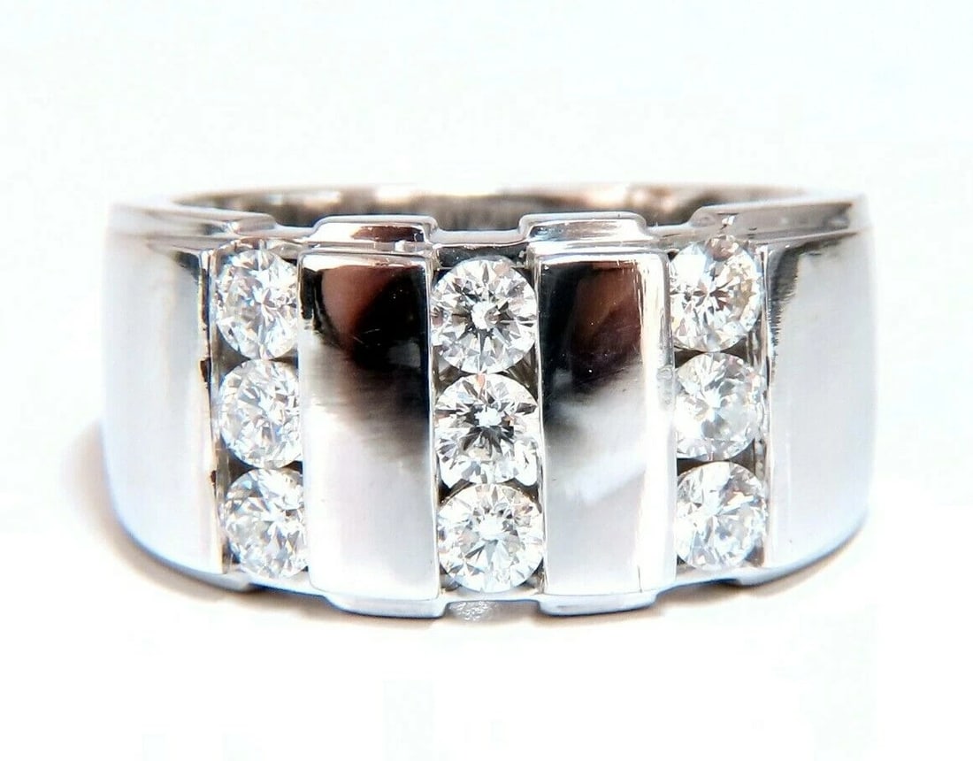 1.05ct Natural Round cut Diamonds mens band 14kt Channel (9) Comfort Fit: Title: 1.05ct Natural Round cut Diamonds mens band 14kt Channel (9) Comfort Fit Description: Men's Round cut diamonds Channel (9) band. 1.05ct. natural round cuts, Channel set diamonds. Vs-2 clarity.