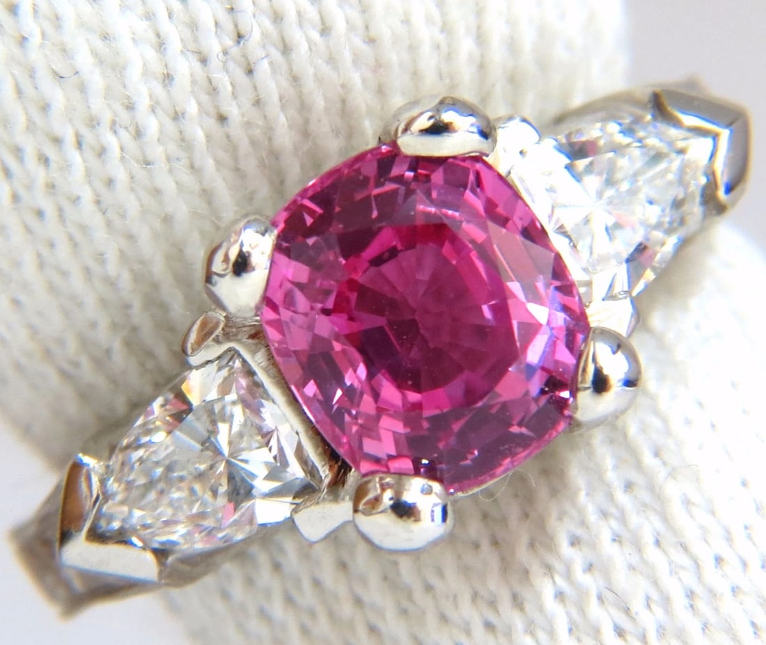 AGL Certified Natural Pink Sapphire Shield cut diamond ring platinum arthritis+: Title: AGL Certified Natural Pink Sapphire Shield cut diamond ring platinum arthritis+ Description: Pink Sapphire Premier AGL Certified 2.51ct. Natural Low-heat Sapphire ring. Report: CS 64563 Cushion