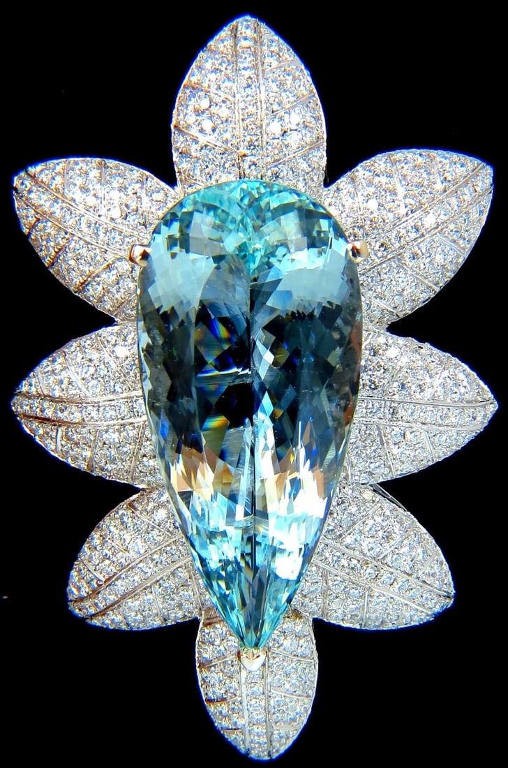 GIA CERTIFIED 69.37CT NATURAL AQUAMARINE DIAMONDS 3D PENDANT BROOCH PIN 18KT** (1 of 12)