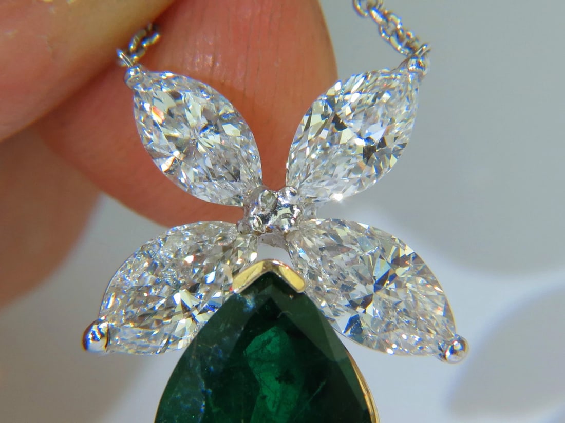 8.31CT NATURAL DIAMOND EMERALD PENDANT STAR 14kt Gold ** - 5