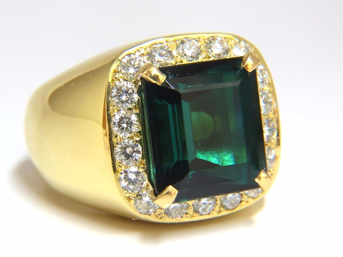 GIA Certified 13.59ct Natural Vivid Blue Green Tourmaline diamonds ring 18kt+ (1 of 10)