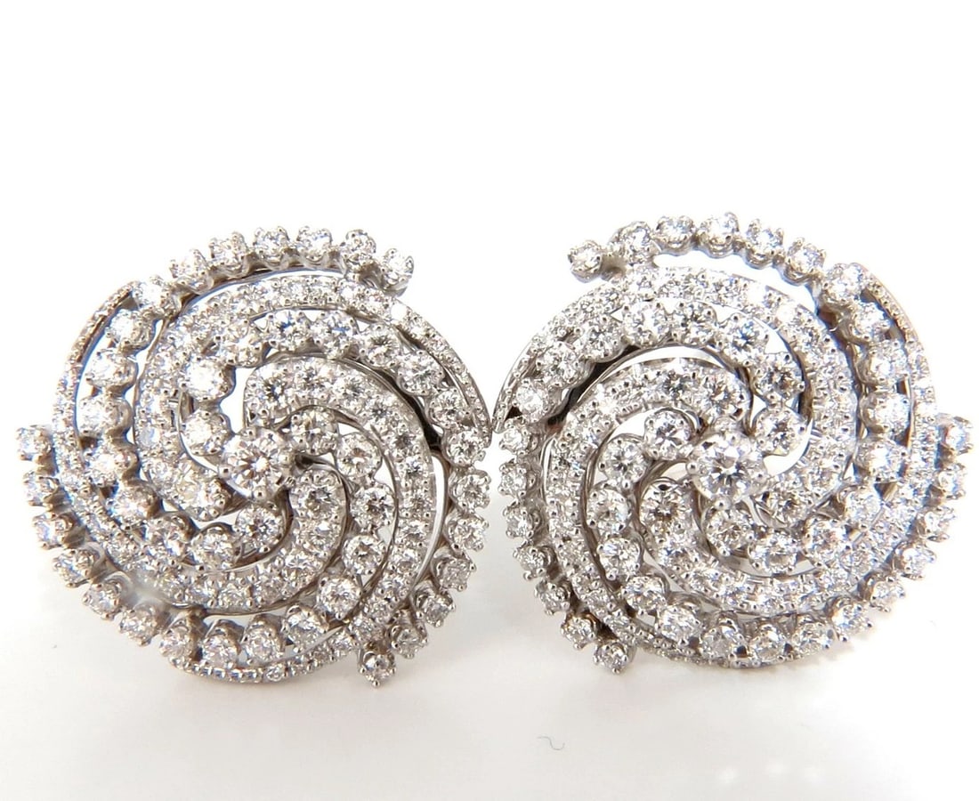4.25CT SPIRAL KALEIDOSCOPE CIRCULAR ROTARY TWIST 18KT DIAMONDS EARRINGS**: Title: 4.25CT SPIRAL KALEIDOSCOPE CIRCULAR ROTARY TWIST 18KT DIAMONDS EARRINGS** Description: ONLY MAGNIFICENT JEWELS 3D Spiral Kaleidoscope rotary, circular twist cocktail deco earrings. 4.25ct.