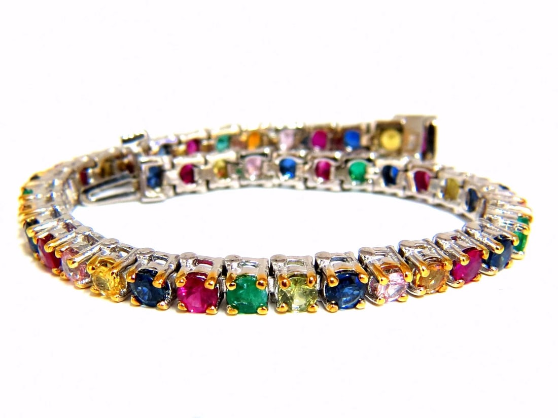 7.50ct natural ruby emerald sapphires diamond tennis bracelet 14kt gem line** (1 of 6)