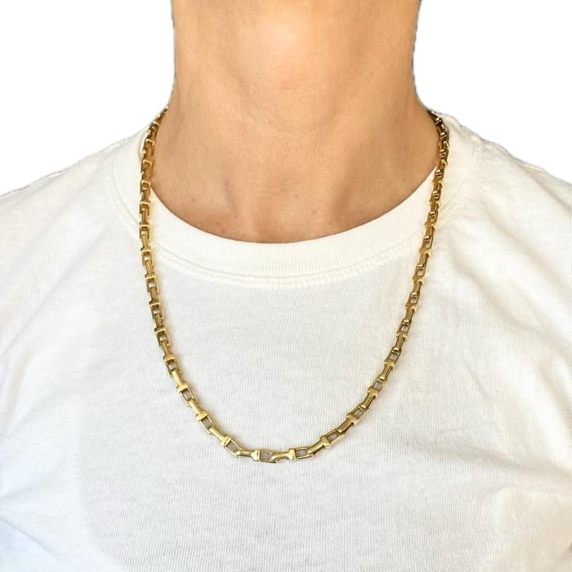 14k Yellow Gold Rectangular Bar Link Chain Necklace - 9