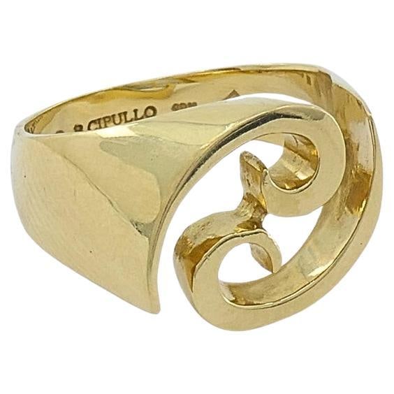 Renato Cipullo 18k Gold Sculptural Swirl Ring: Title: Renato Cipullo 18k Gold Sculptural Swirl Ring Description: Vintage 18k gold ring by Renato Cipullo featuring a sculptural swirl design. The ring is signed “R. CIPULLO” with 18k and