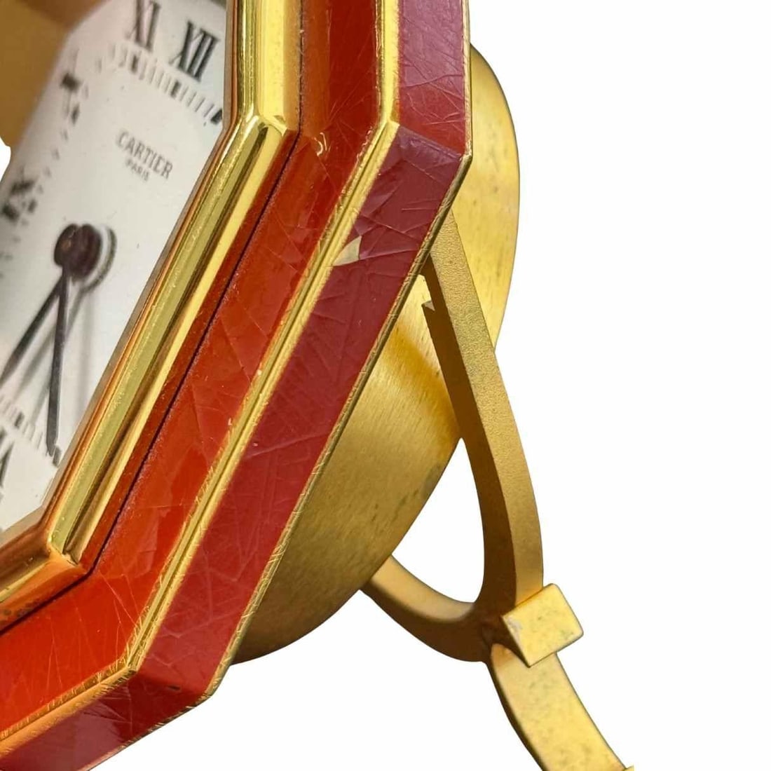 Vintage Cartier Paris Enamel Gold Plated Brass Manual Table Clock - 14