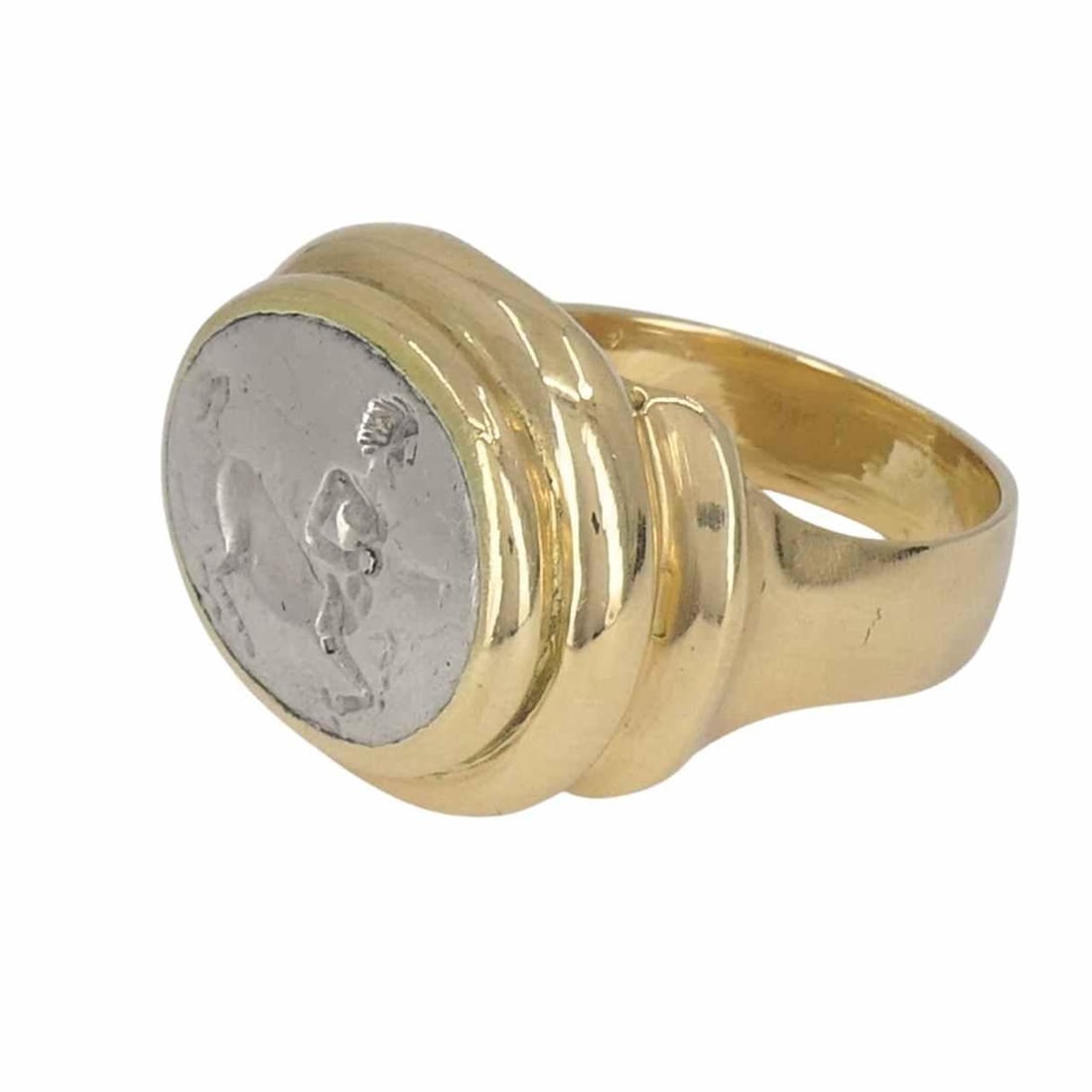 Vintage Bvlgari 18k Gold Ancient Silver Magna Grecia Centaur Ring - 12