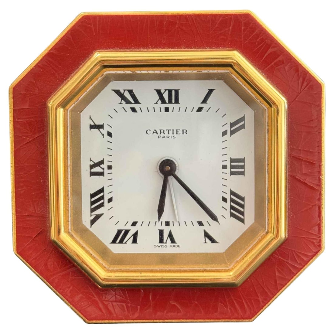 Vintage Cartier Paris Enamel Gold Plated Brass Manual Table Clock - 16