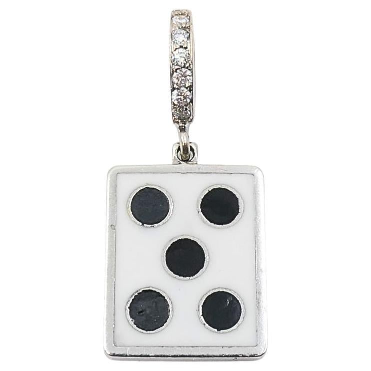 Vintage 12k Gold Domino Five Charm Pavé Diamond Bail: Title: Vintage 12k Gold Domino Five Charm Pavé Diamond Bail Description: This vintage charm is crafted in 12k gold and features a playful domino design, specifically showing the five-dot