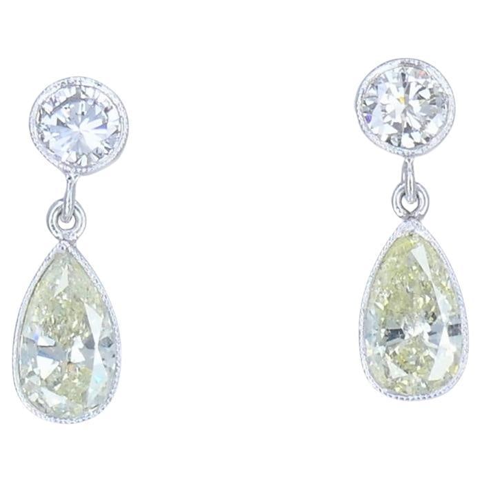 Platinum Drop Earrings Pear Cut Diamond and Round Brilliant Cut (1 of 20)