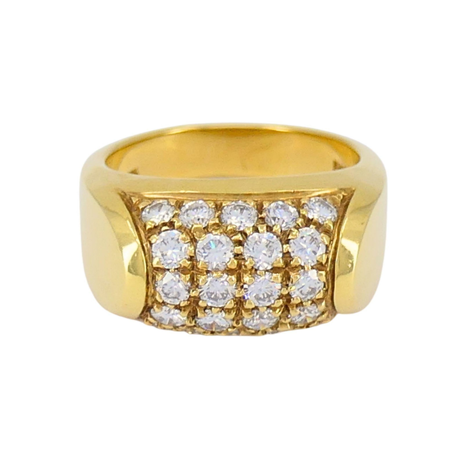 Vintage Bvlgari 18k Yellow Gold Diamond Tronchetto Bulgari Ring: Title: Vintage Bvlgari 18k Yellow Gold Diamond Tronchetto Bulgari Ring Description: This vintage Bulgari Tronchetto ring captures the bold, architectural style that defines the House’s iconic la