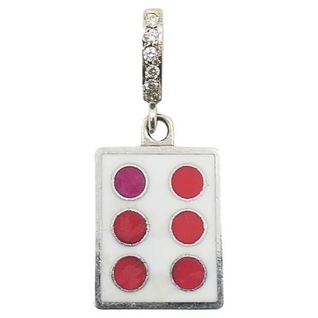 Vintage 12k Gold Domino Six Charm Pavé Diamond Bail: Title: Vintage 12k Gold Domino Six Charm Pavé Diamond Bail Description: This vintage charm is crafted in 12k gold and features a playful domino design, specifically showing the six-spot configura