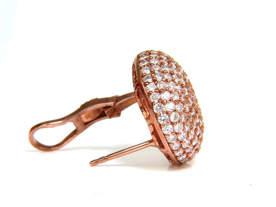 5.50CT DIAMONDS CLUSTER DOMED BEAD SET BUTTON PUFFED CLIP EARRINGS G/VS 14kt** - 3