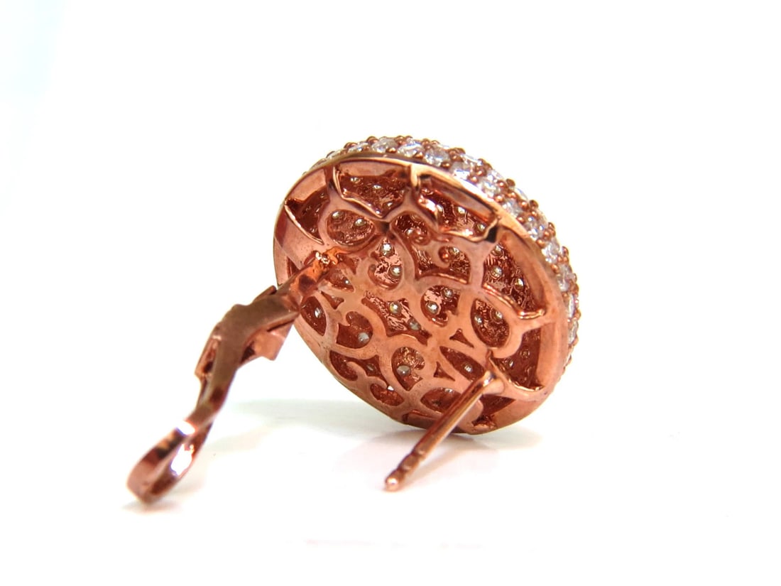 5.50CT DIAMONDS CLUSTER DOMED BEAD SET BUTTON PUFFED CLIP EARRINGS G/VS 14kt** - 4