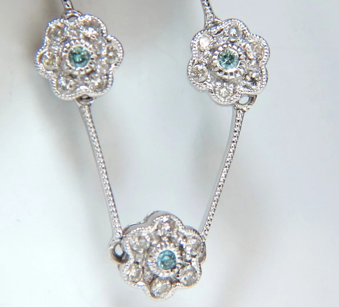 1.00CT ROUND BRILLIANT BLUE DIAMONDS FLOWER CLUSTER ETERNITY NECKLACE 14KT**: Title: 1.00CT ROUND BRILLIANT BLUE DIAMONDS FLOWER CLUSTER ETERNITY NECKLACE 14KT** Description: 1.00ct. Natural diamonds Floral Cluster link Necklace. Flush Set diamonds H-color Si-1 Si-2 clarity.