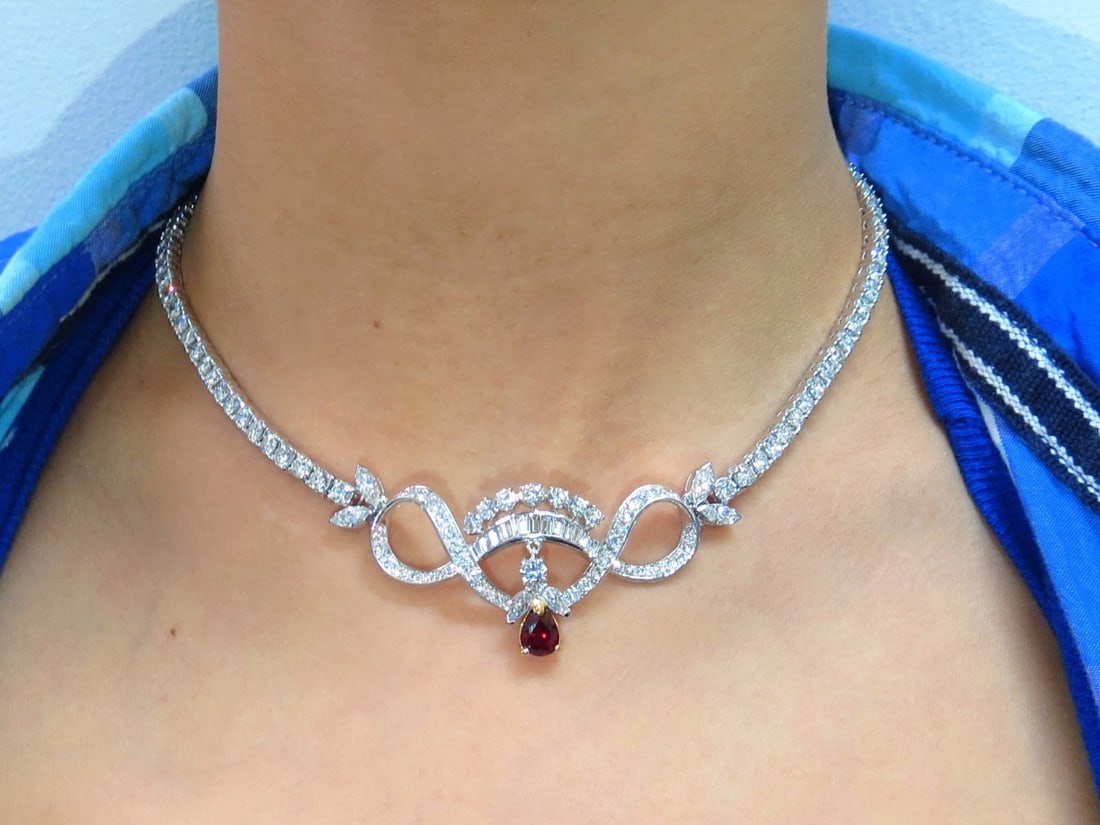 GIA Certified 21.19ct Natural Ruby Diamond Necklace Platinum ** - 9