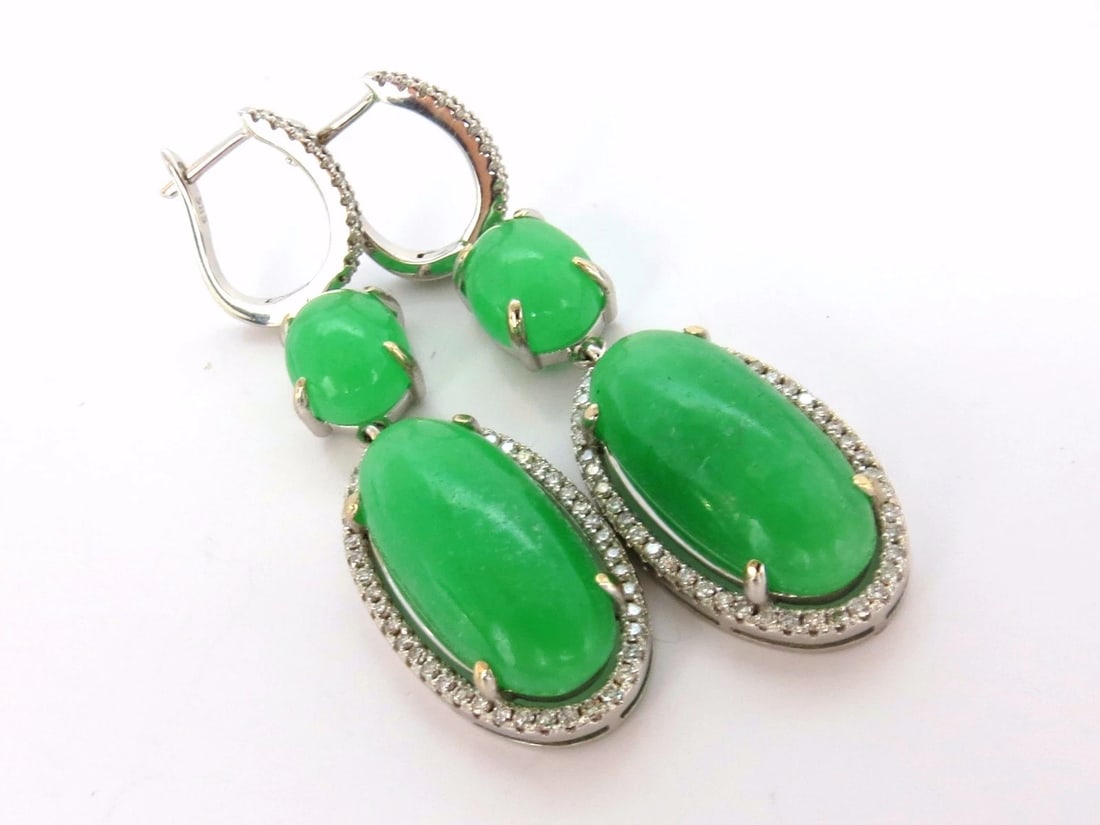 27.80ct GREEN QUARTZ DIAMOND DANGLE EARRINGS 14KT** - 2