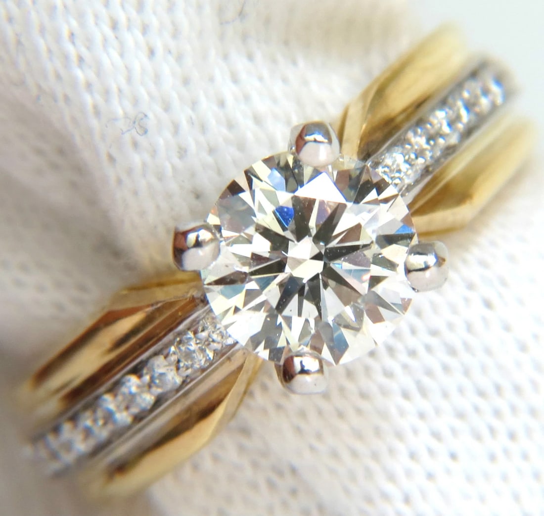 GIA CERTIFIED 1.76CT J/SI ROUND BRILLIANT DIAMOND BEAD SET PLATINUM & 18KT RING+: Title: GIA CERTIFIED 1.76CT J/SI ROUND BRILLIANT DIAMOND BEAD SET PLATINUM & 18KT RING+ Description: ONLY MAGNIFICENT JEWELS The Fused. (seems like two rings in one) GIA 1.26ct. Round, brilliant diamo