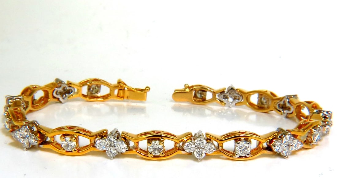 3.65Ct CLUSTERS DIAMOND BRACELET G VS 14KT EXCELLENT CUTS & LINKS** (1 of 12)