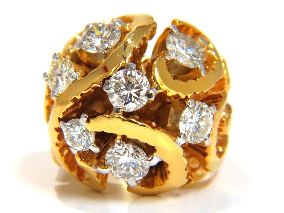 3.00CT NATURAL (7) DIAMONDS RAISED DOME VINE TWIST CLUSTER RING 14KT+: Title: 3.00CT NATURAL (7) DIAMONDS RAISED DOME VINE TWIST CLUSTER RING 14KT+ Description: Vintage Domed Vine Twist Ring 3.00ct. (7) Round full cut natural diamonds H color si-1 clarity. 14kt. yellow g