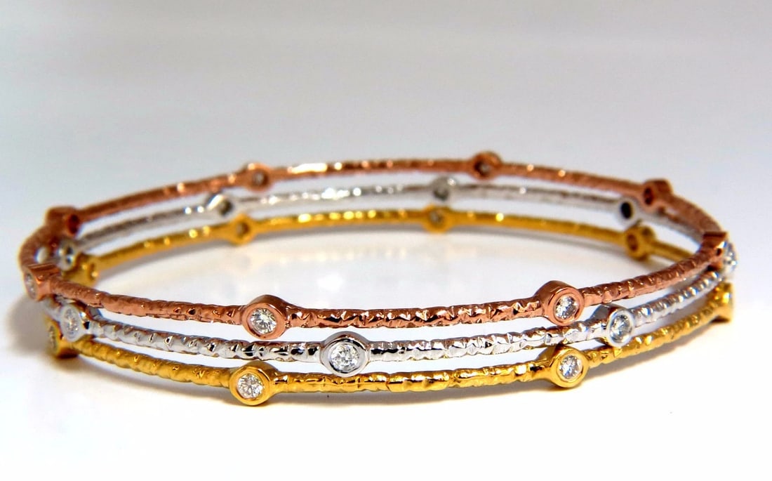 .96CT ROUND DIAMONDS STACKING BANGLE BRACELETS 14KT HAMMER RUSTIC FINISH** (1 of 3)