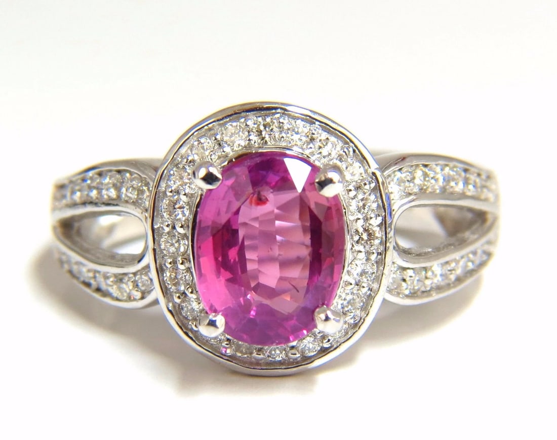 2.68ct natural vivid pink sapphire diamonds ring 18kt split shank mod+ (1 of 5)