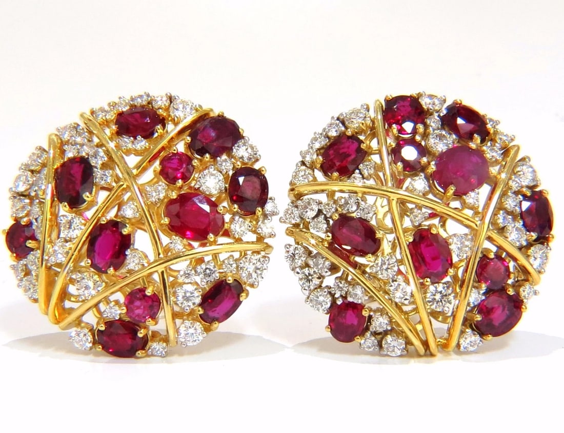 Ruby Diamonds Earrings Cocktail Cluster 14kt Gold (1 of 8)