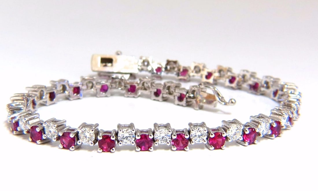 5.96ct natural ruby diamonds alternating tennis bracelet 14kt** (1 of 6)