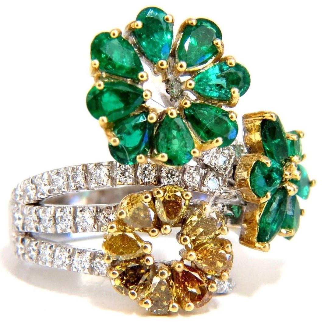 4.36ct Natural Emeralds diamond cocktail cluster ring 18kt (1 of 6)