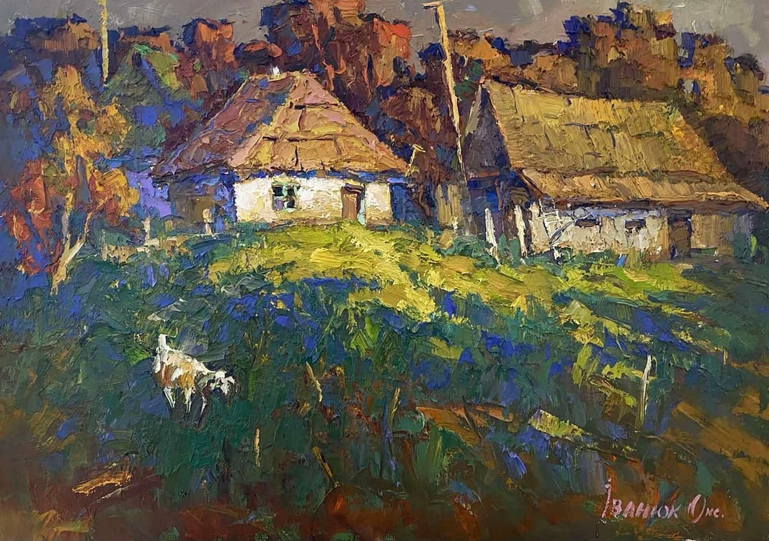 Oil painting A warm autumn ray Oksana Kalenyuk: Title: Oil painting A warm autumn ray Oksana Kalenyuk Description: NoKalen 1234 The oil painting "A warm autumn ray" depicts a rural landscape during the autumn months. It is made in bright, rich colo