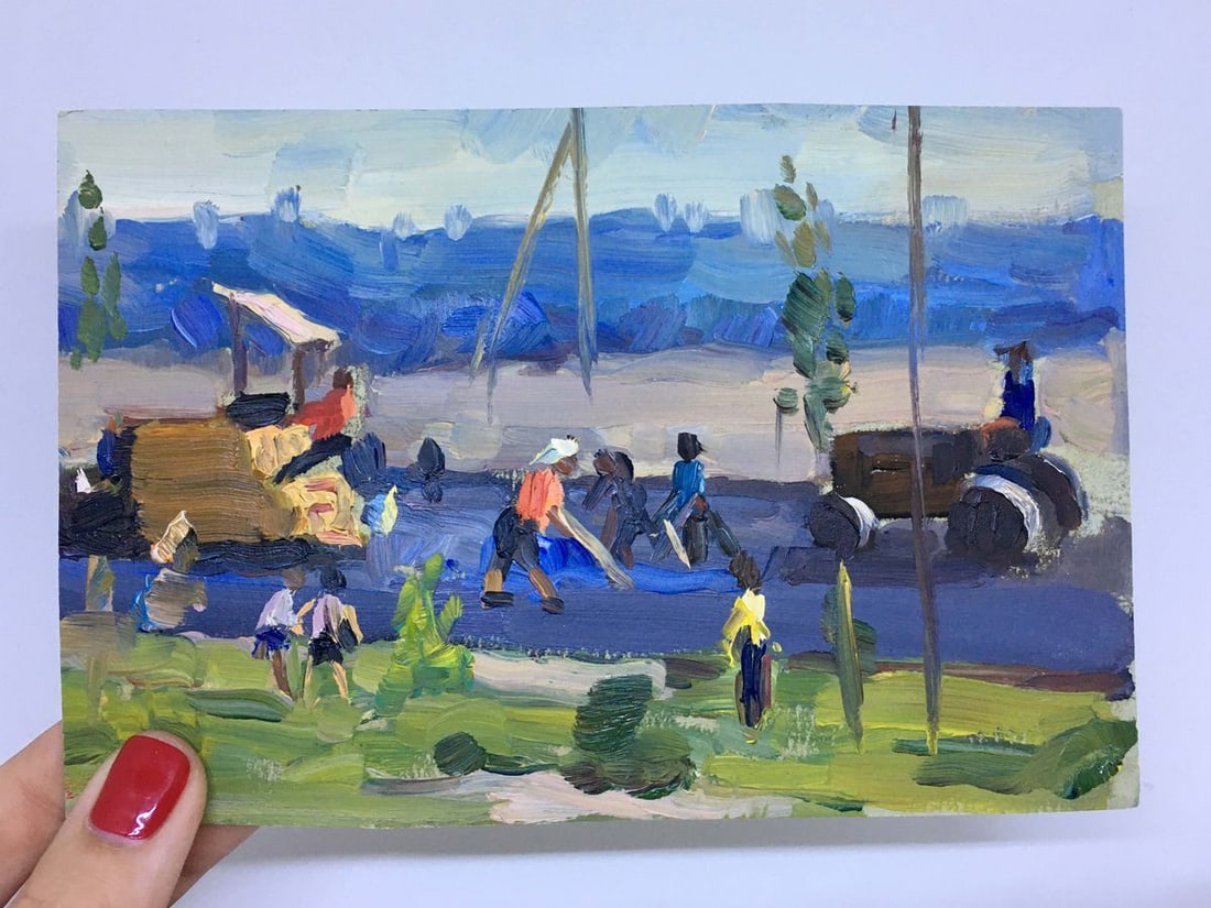 Oil painting Roads are made Popov I. A.: Title: Oil painting Roads are made Popov I. A. Description: NoVerns 942 *** ABOUT THIS PAINTING *** * TITLE: "Roads are made" * ARTISTS: Popov I. A. * SIZE: 16x10.5 cm/'6.29x4.13 inches' * MEDIUM: oil